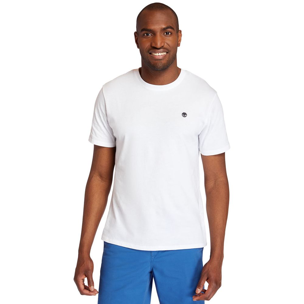 Camisetas Timberland Hombre Embroidered Logo Blancas - Chile EXJ-493512